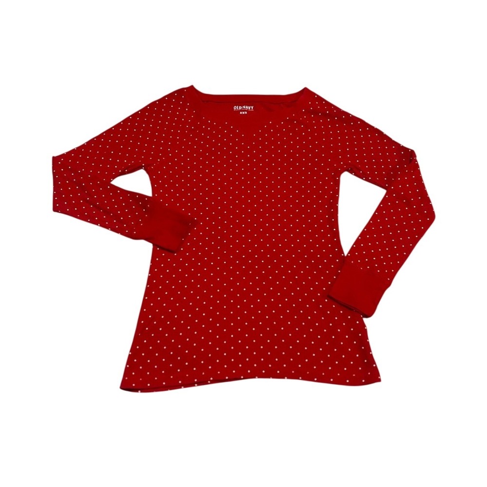 Old Navy Womens Red Polka Dot Waffle Knit Thermal Top Long Sleeve Medium 647109